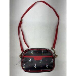 Disney Minnie Mouse Small Women’s Crossbody Purse Handbag Black Red + Gold Zip